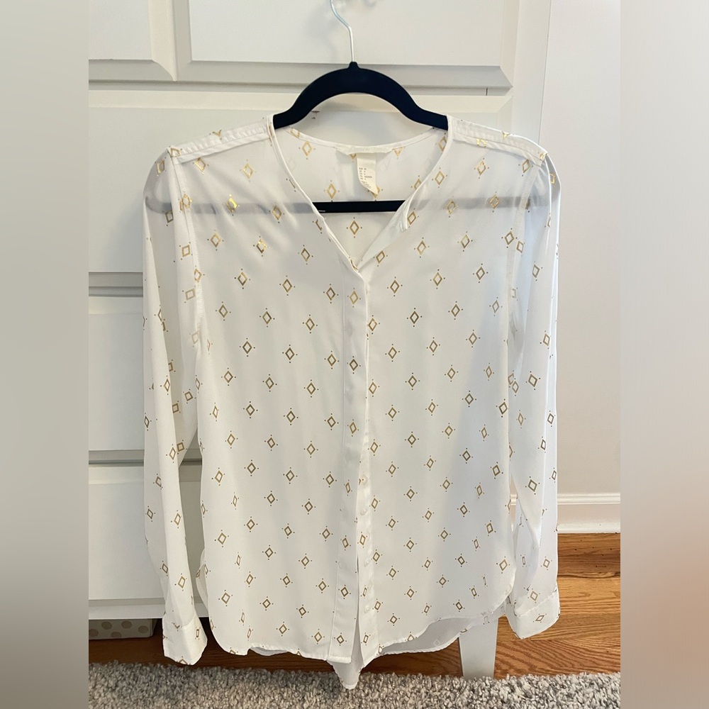 H&M white and gold blouse